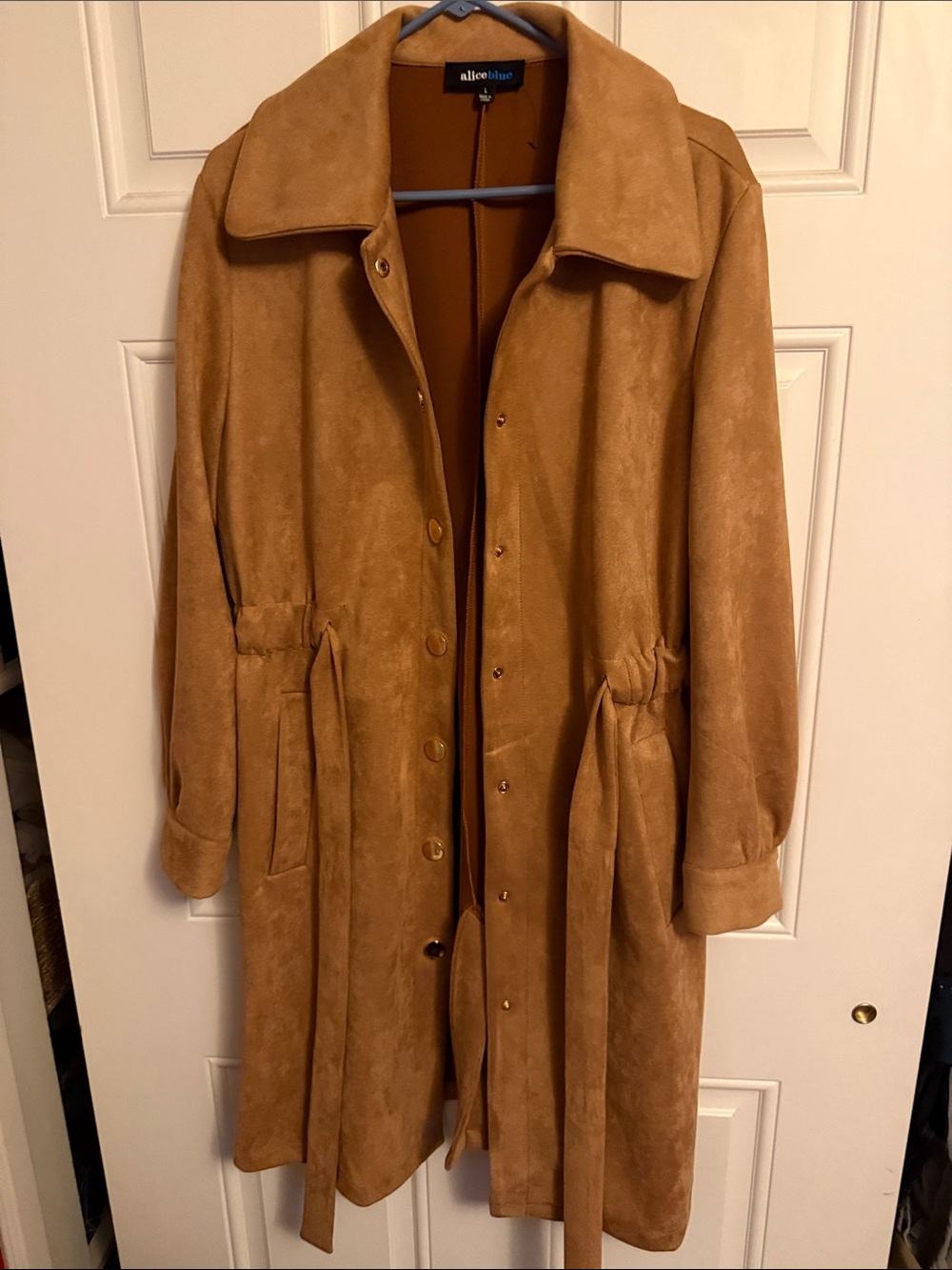 Alice + Olivia Camel Suede-Effect Trench Coat